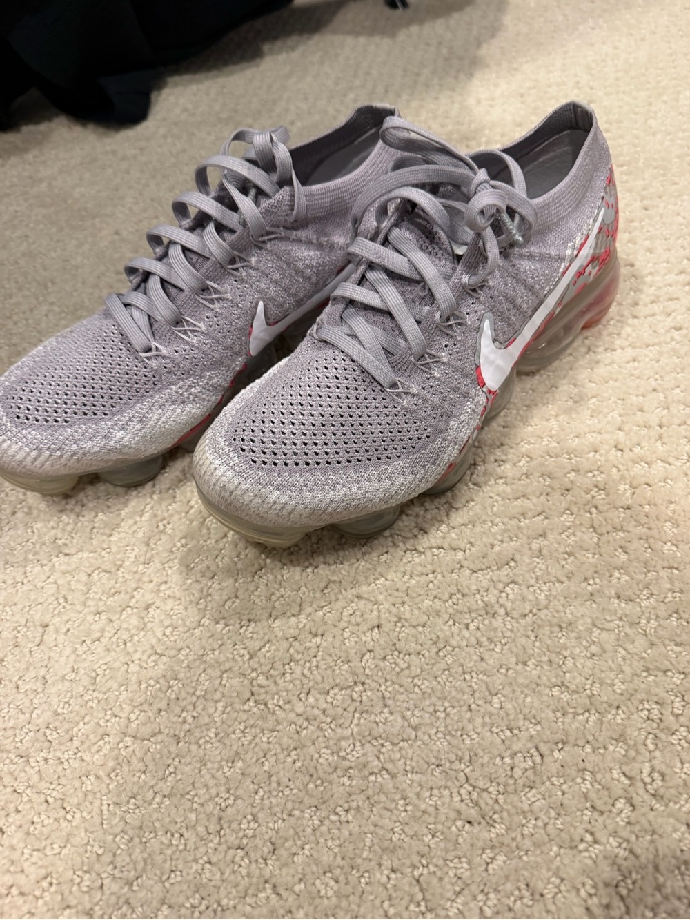 Nike Women’s VaporMax Flyknit Sneakers - Light Gray with Pink Accents